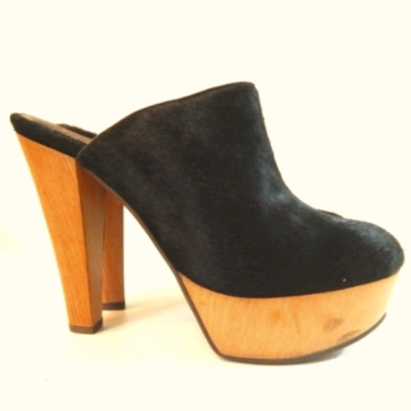 Marni Calf Hair High Heeled Wood Sole Mules Size 7.5 - Picture 1 of 5